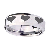 10mm-Multiple-Heart-Beveled-Edges-Silver-Tungsten-Carbide-Men's-Wedding-Band