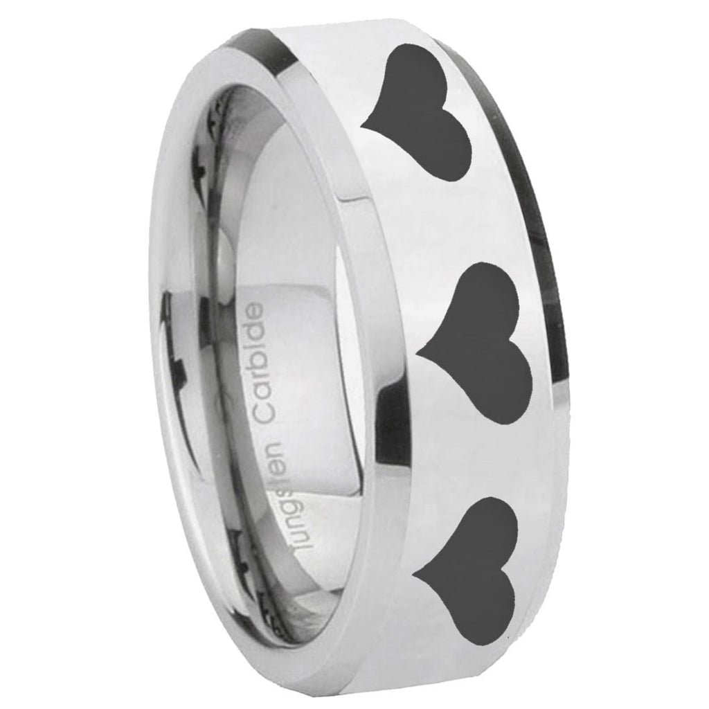 10mm Multiple Heart Beveled Edges Silver Tungsten Carbide Men's Wedding Band