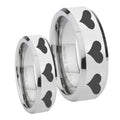 Multiple Heart Beveled Edges Silver Tungsten Bridal Set Ring