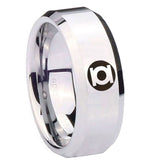 8mm Green Lantern Beveled Edge Silver Comfort Fit Wedding Ring