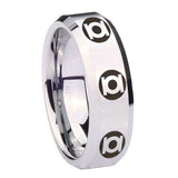 8mm Multiple Green Lantern Beveled Edge Silver Mens Work Rings