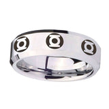5, 8mm Multiple Green Lantern Beveled Edge Silver Mens Work Rings