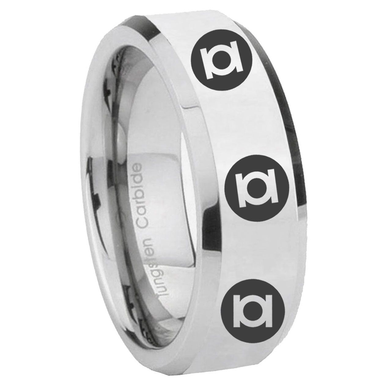 8MM Multiple Green Lantern Bevel Polish Silver Tungsten Ring For Man