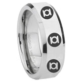 8mm Multiple Green Lantern Beveled Edge Silver Mens Work Rings