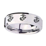 10mm-Multiple-Marine-Beveled-Edges-Silver-Tungsten-Carbide-Men's-Band-Ring