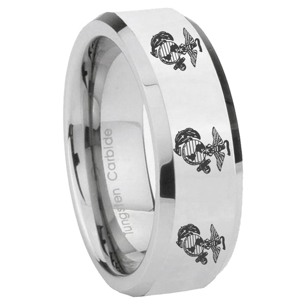 10mm Multiple Marine Beveled Edges Silver Tungsten Carbide Men's Band Ring