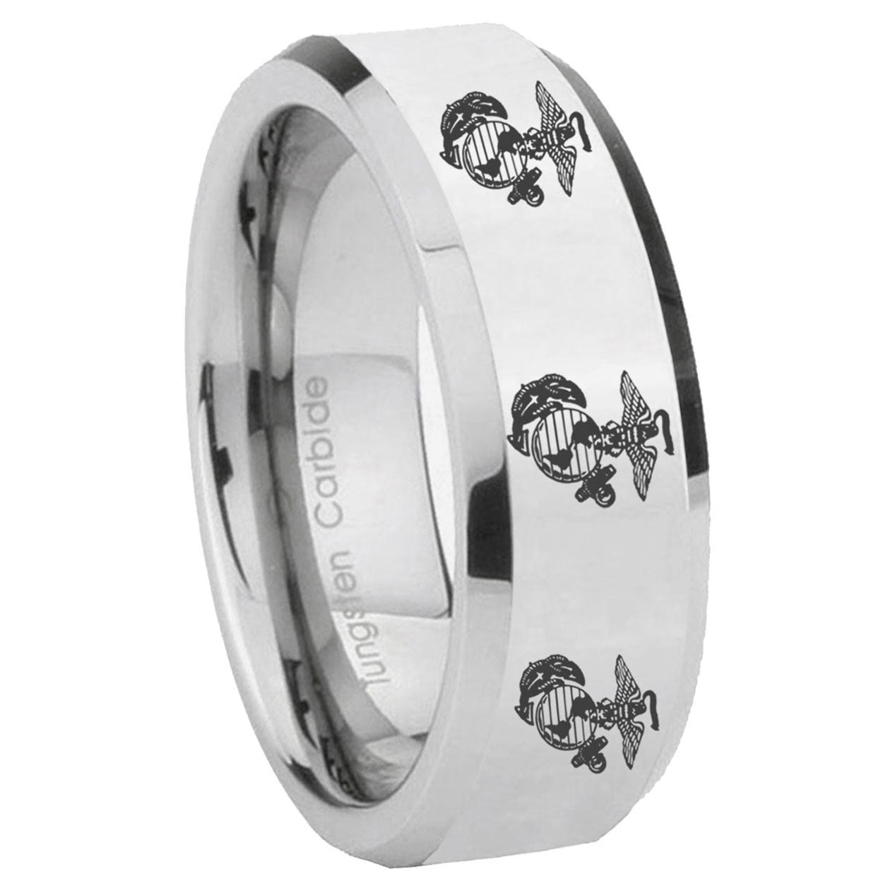 8MM Multiple Marine Bevel Bevel Polish Silver Tungsten Band