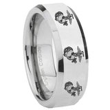 8mm Multiple Marine Beveled Edges Silver Tungsten Carbide Mens Ring Personalized