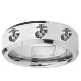 5, 8mm Multiple Marine Beveled Edge Silver Tungsten Ring