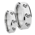 Multiple Marine Beveled Edges Silver Tungsten Bridal Ring Set