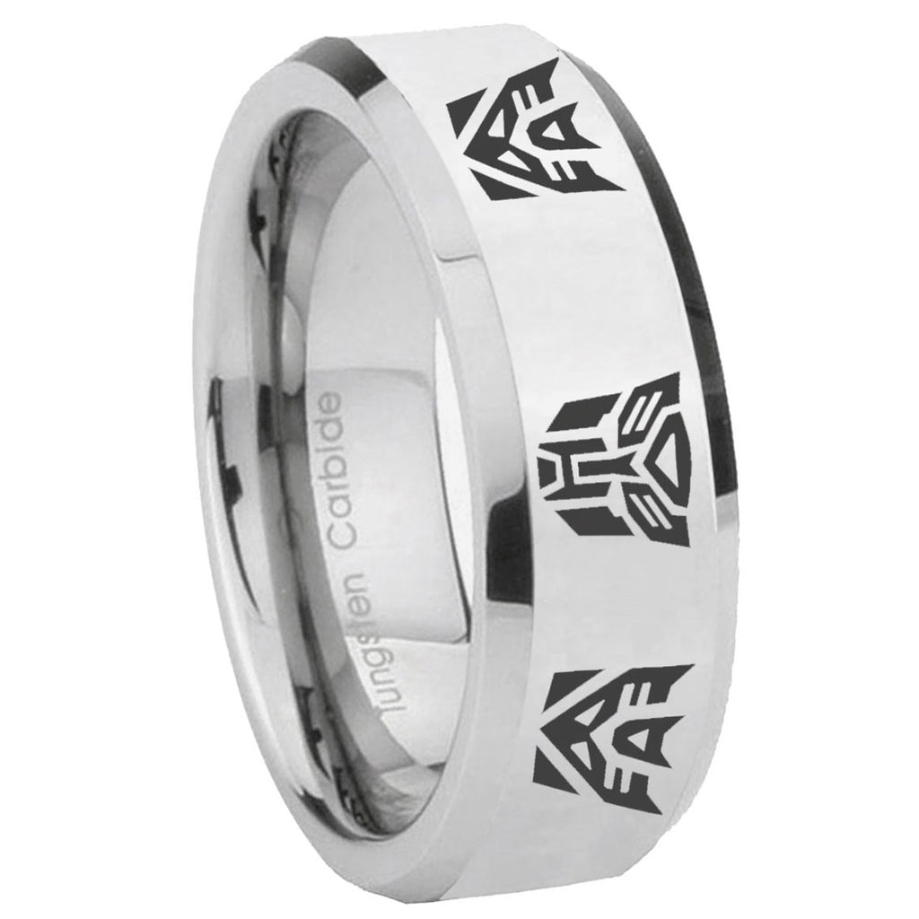 10mm Transformers Autobot Decepticon Beveled Silver Tungsten Men's Engagement Ring