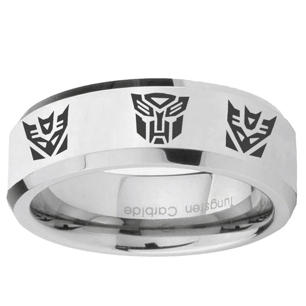 10mm Transformers Autobot Decepticon Beveled Silver Tungsten Ring