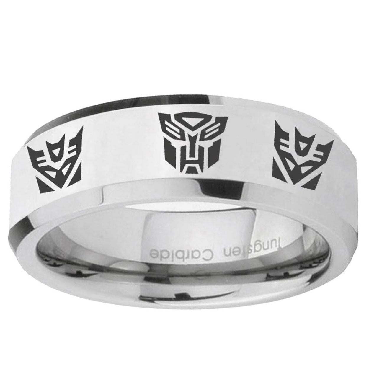 10mm Transformers Autobot Decepticon Beveled Silver Tungsten Ring
