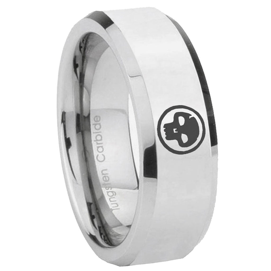 10mm Skull Beveled Edges Silver Tungsten Carbide Mens Promise Ring