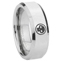 8MM Skull Bevel Polish Silver Tungsten Man Wedding Band