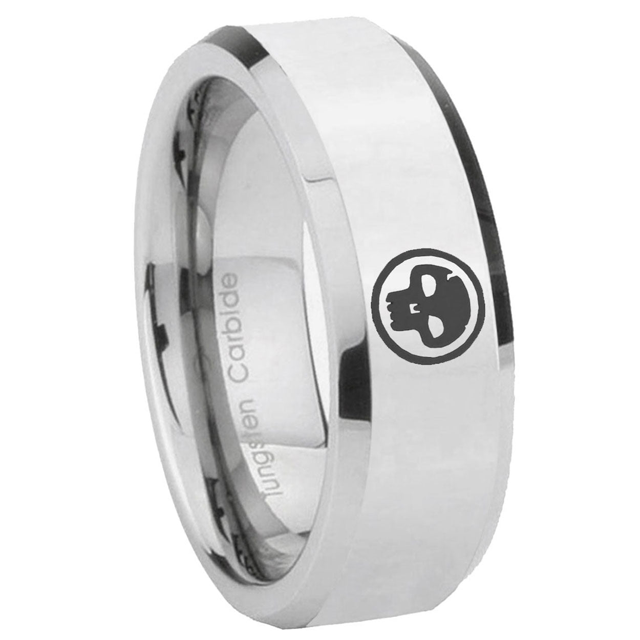 8MM Skull Bevel Polish Silver Tungsten Man Wedding Band
