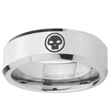 5, 8mm Skull Beveled Edge Silver Tungsten Ring