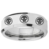 5, 8mm Multiple Skull Beveled Edge Silver Tungsten Ring