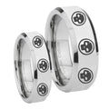 Multiple Skull Beveled Edges Silver Tungsten Wedding Ring Sets