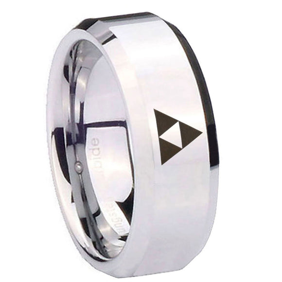 10mm-Zelda-Triforce-Beveled-Edges-Silver-Tungsten-Carbide-Men's-Ring