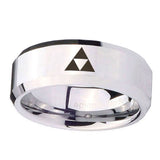 10mm-Zelda-Triforce-Beveled-Edges-Silver-Tungsten-Carbide-Men's-Ring
