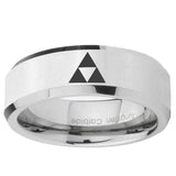 5, 8mm Zelda Triforce Beveled Edge Silver Tungsten Ring