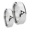Zelda Triforce Beveled Edges Silver Tungsten Mens Set Rings