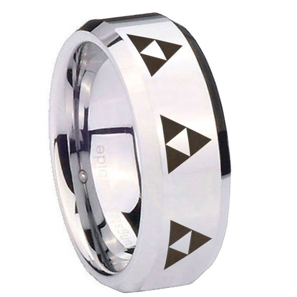 8mm-Multiple-Zelda-Triforce-Beveled-Edges-Silver-Tungsten-Carbide-Mens-Ring