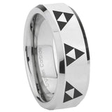 8mm Multiple Zelda Triforce Beveled Edges Silver Tungsten Carbide Mens Ring