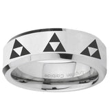 5, 8mm Multiple Zelda Triforce Beveled Edge Silver Tungsten Carbide Mens Ring