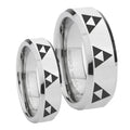 Multiple Zelda Triforce Beveled Silver Tungsten Mens Ring Set