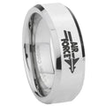 10mm Beveled Air Force Mirror Beveled Edges Silver Tungsten Carbide Ring
