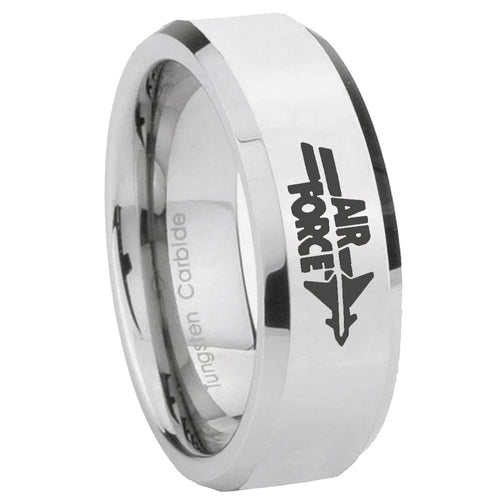 10mm Beveled Air Force Mirror Beveled Edges Silver Tungsten Carbide Ring