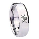 8mm-Skull-Pirate-Beveled-Edges-Silver-Tungsten-Carbide-Men's-Bands-Ring