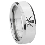 8mm Skull Pirate Beveled Edges Silver Tungsten Carbide Men's Bands Ring