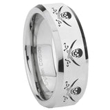 8mm Multiple Skull Pirate Beveled Edges Silver Tungsten Carbide Men's Ring