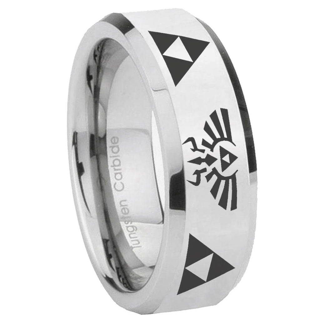 10mm Legend of Zelda Beveled Edges Silver Tungsten Carbide Engraved Ring