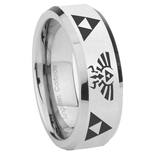 10mm Legend of Zelda Beveled Edges Silver Tungsten Carbide Engraved Ring