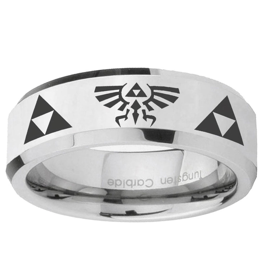 10mm Legend of Zelda Beveled Edge Silver Tungsten Ring