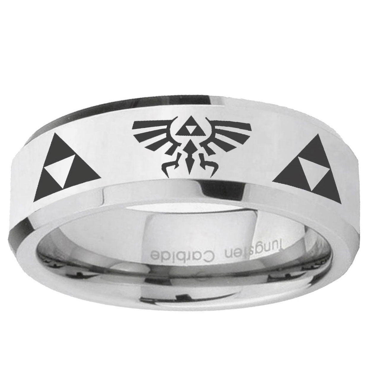 10mm Legend of Zelda Beveled Edge Silver Tungsten Ring