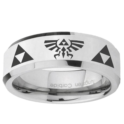 10mm Legend of Zelda Beveled Edge Silver Tungsten Ring