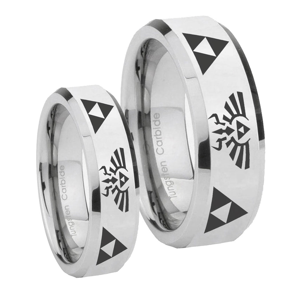 Legend of Zelda Beveled Edges Silver Tungsten Couple Wedding Rings