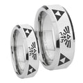 Legend of Zelda Beveled Edges Silver Tungsten Couple Wedding Rings