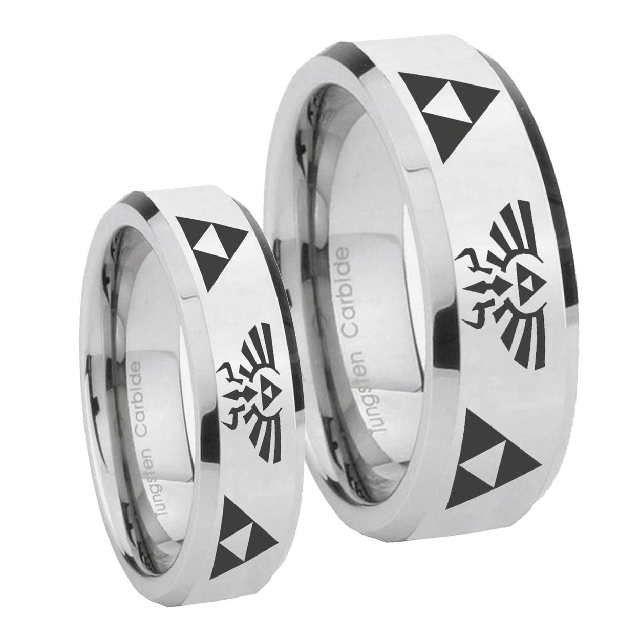Legend of Zelda Beveled Edges Silver Tungsten Couple Wedding Rings