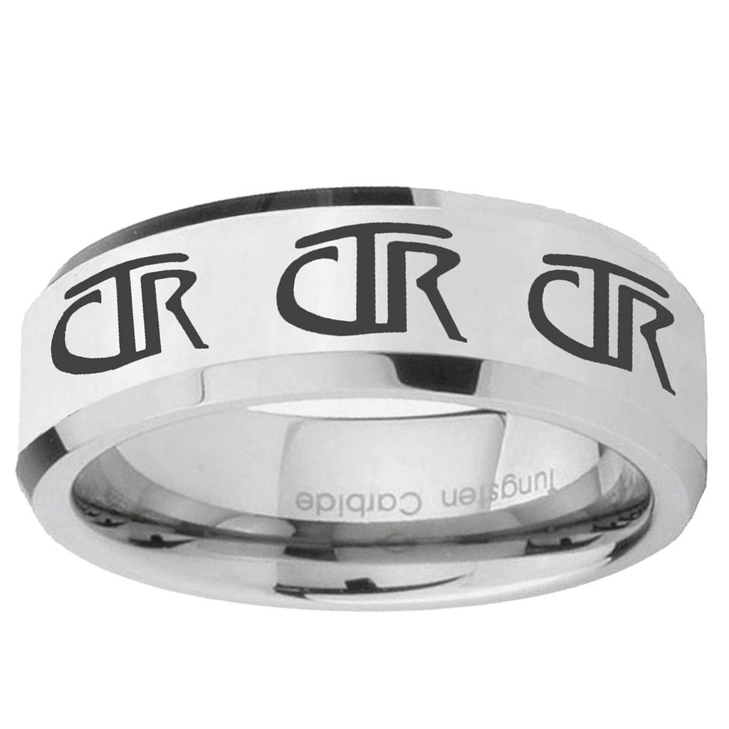 10mm Multiple CTR Beveled Edge Silver Tungsten Ring