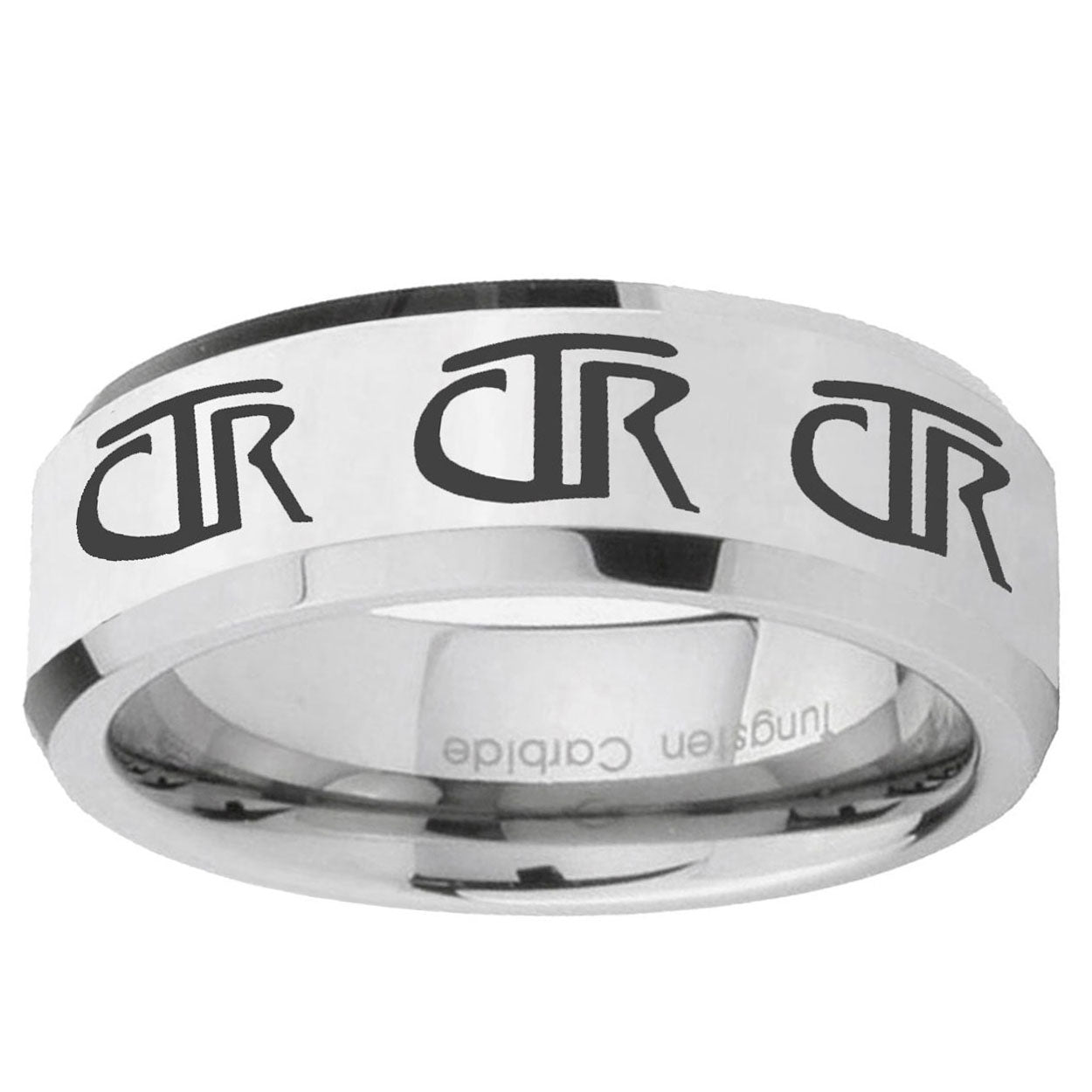 10mm Multiple CTR Beveled Edge Silver Tungsten Ring