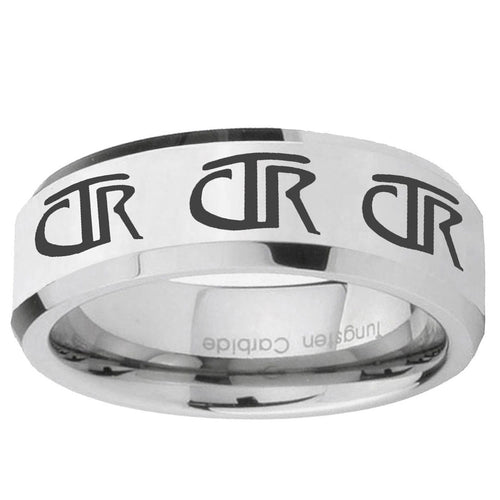 10mm Multiple CTR Beveled Edge Silver Tungsten Ring
