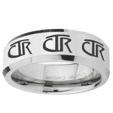 5, 8mm Multiple CTR Beveled Edge Silver Tungsten Ring