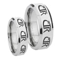 Multiple CTR Beveled Edges Silver Tungsten His Hers Set Rings