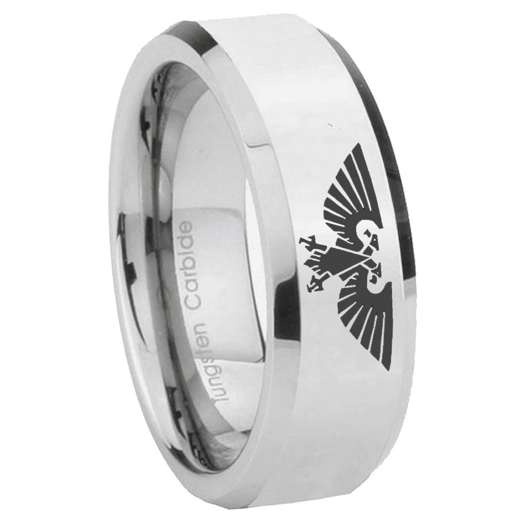 10mm Aquila Beveled Edges Silver Tungsten Carbide Personalized Ring